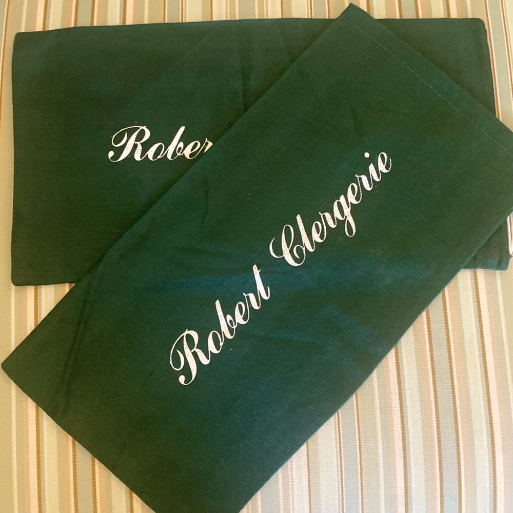 ROBERT CLERGERIE SET OF 2 HUNTER💚GREEN DRAWSTRING SHOE TRAVEL DUST BAG 🌟EUC🌟